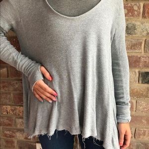 Grey waffle knit free people pullover